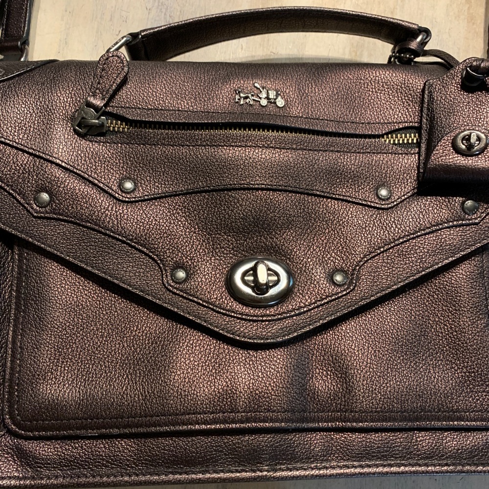 Coach Metallic Leather Messenger Bronze - Picture 2 of 6